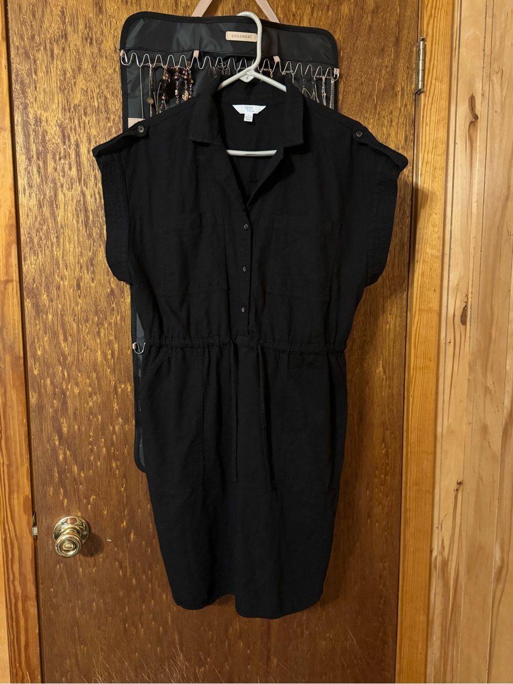 Time & Tru Collared Black Drawstring Women’s Dress